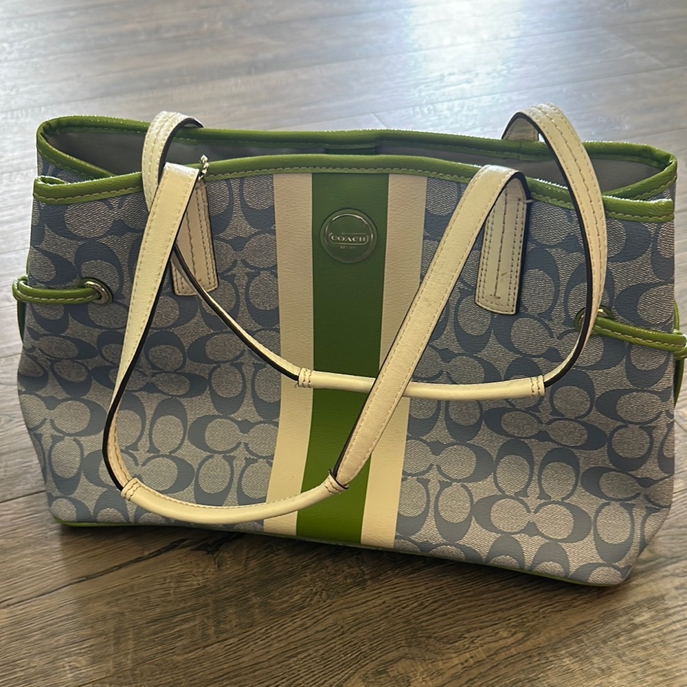 Coach Blue and Green Stripe Shoulder Bag